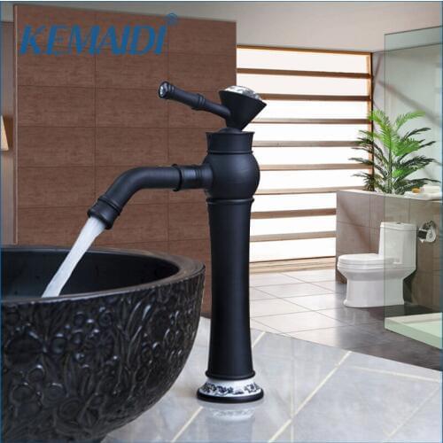 KEMAIDI Bathroom Basin Faucets Oil Rubbed Bronze Single Handle Swivel Wash Sink Mixer Vessel Vanity Torneira Faucet Tap Black