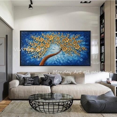 Modern home decoration 100% handpainted canvas oil painting 3D gold flower painting wall art picture for living room home decor
