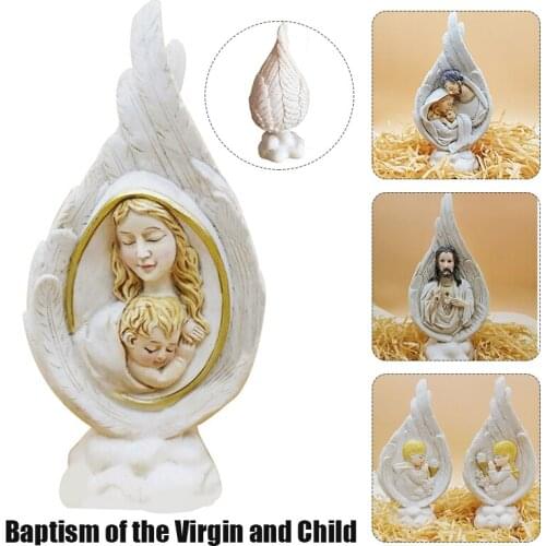 NEW Jesus Resin Ornament Virgin Mary and Child Nativity with Angel Wings Destop Statue