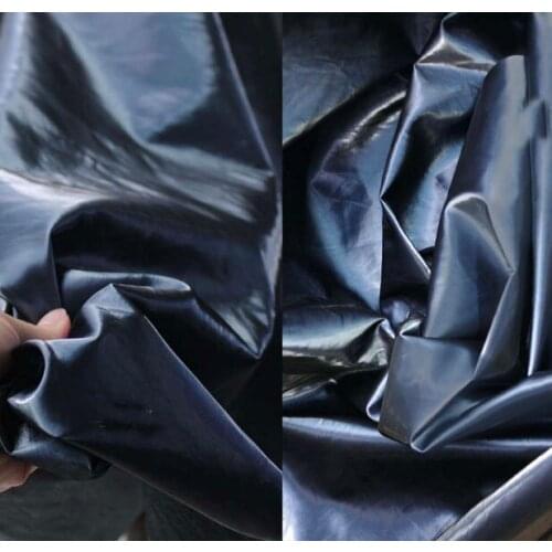 Deep sea blue leather non-stretch smooth mirror-coated suit designer fabric