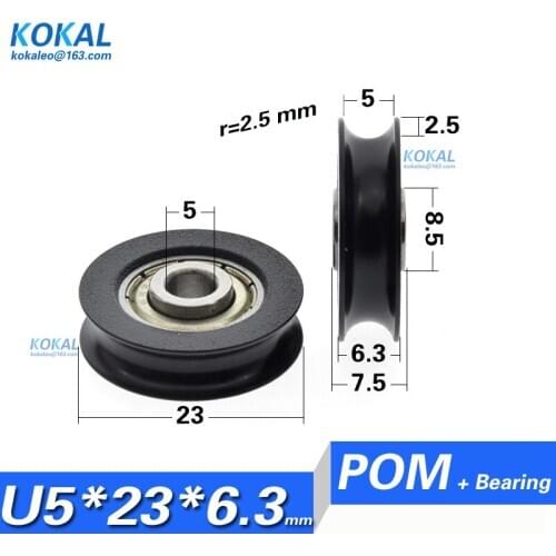 [U0523-6.3]10PCS POM 5x23x6.3MM U type groove ball bearing wheel pulley roller non-standard 625zz delrin Wheel pulley 0523UU