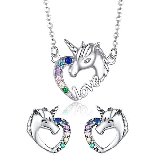 YAONUAN Fine Jewelry For Women Genuine 925 Sterling Silver Original Unicorn Lucky Earrings Necklace Combination 2021 Trendy Gift