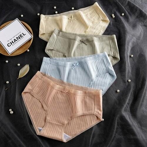 2021 Womens Panties New Bowknot Cotton Mid Low Waist Slim Sexy Lovely Large Womens Underwear