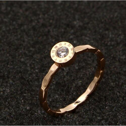 Fashion Wave crystal Love Round Roman Numerals Screw ring Rose Gold Color Stainless Steel women Wedding Christmas Gift