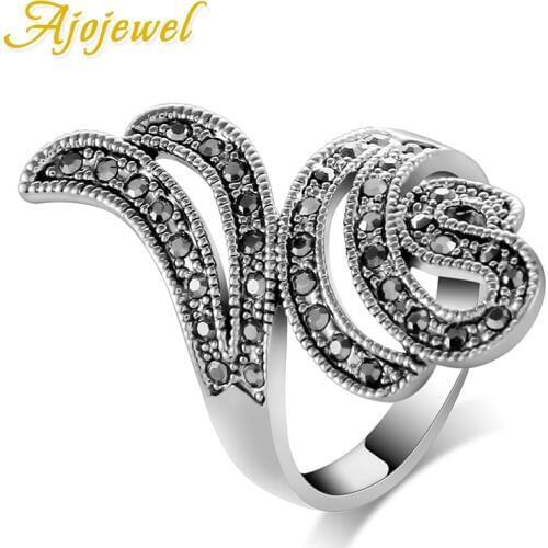 Ajojewel Brand Vintage CZ Wing Design Antique Black Ring Women Fashion Accessories