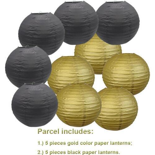 5 pieces gold+5 pieces black paper lanterns per lot for Party Shopping Mall Hotel Hanging Decor Favor