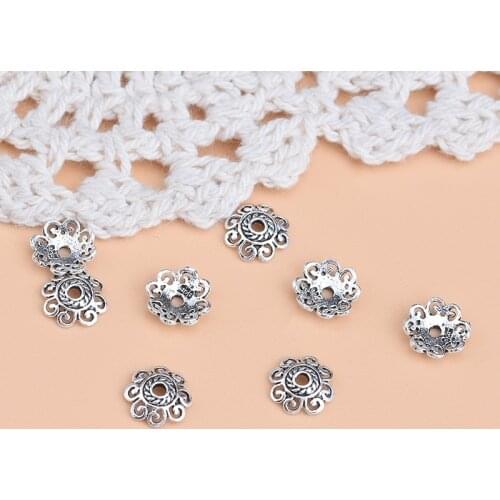 10pcsHandmade diy beading material accessories S925 sterling silver silver silver silver 6mm Retro Floral spacer beads