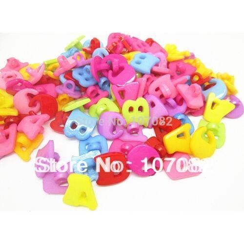 100Pcs/lot Mixed Letters (A B C) Plastic Buttons/Shank Buttons Fit Sewing&Scarpbooking 13x15mm/pc,Multiple Color