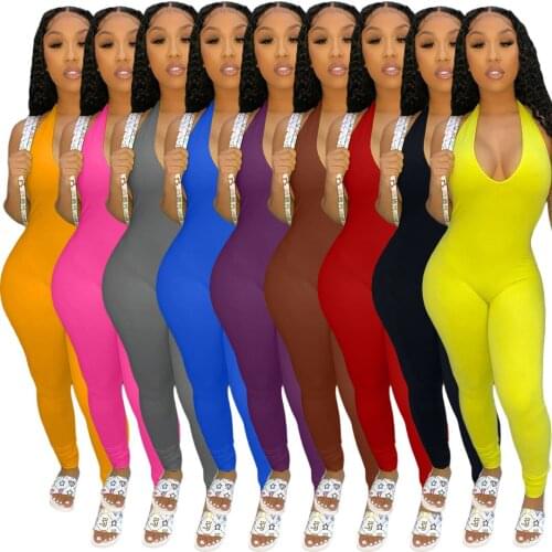 Adogirl Halter V NeckWorkout Jumpsuit Women Casual Backless Stacked Leggings Bodycon Streetwear Fashion Jumpsut Outfits