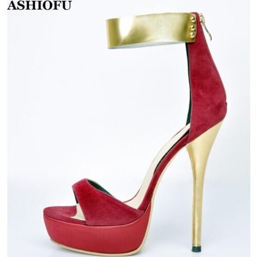 ASHIOFU Handmade Women High Heel Sandals Party Prom Sexy Club Dress Shoes Platform Daily Wear Evening Fashion Sandals Shoes