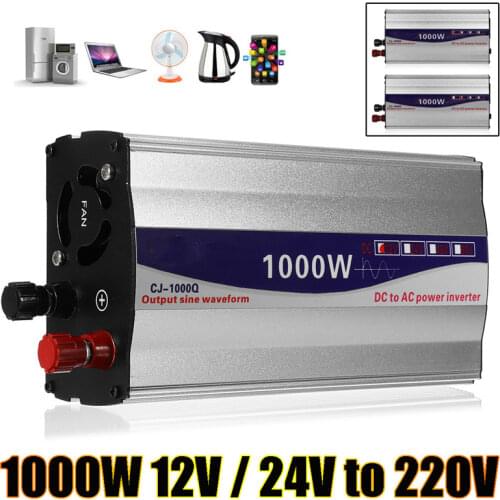 1Set LED Display 1000W Pure Sine Wave Power Inverter 12V/ 24V To 220V Converter Transformer Power Supply Inverter