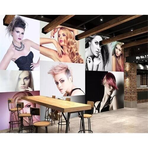 Beibehang Customized modern haircut personality fashion charm creative hair salon barber shop background wall home decoration