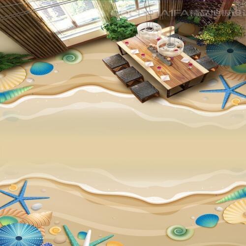 Free Shipping self-adhesive waterproof living room bathroom flooring wallpaper mural home decoration HD beach shell 3D floor