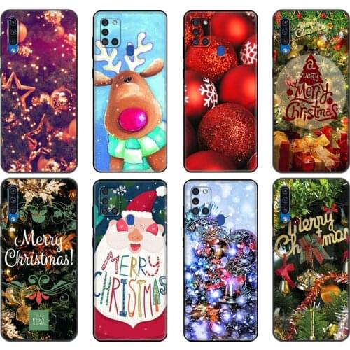 Black tpu Case For Samsung Galaxy A50 50S A30S A10 A11 A21S A31 A41 A51 A71 M21 M30S S10 LITE Christmas New Year lovers snowman