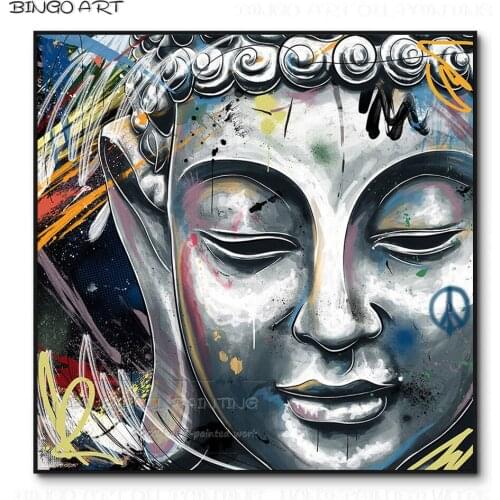 Artist Hand-painted High Quality Modern Abstract Buddha Figure Oil Painting on Canvas Pop Fine Art Modern Buddha Figure Painting