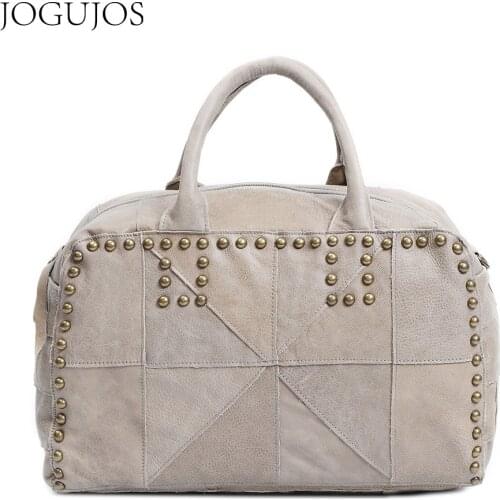 JOGUJOS Womens Bag 2021 Genuine Leather Messenger Bags Luxury Rivet Design Handbag Large Capacity Travel Tote sac de luxe femme