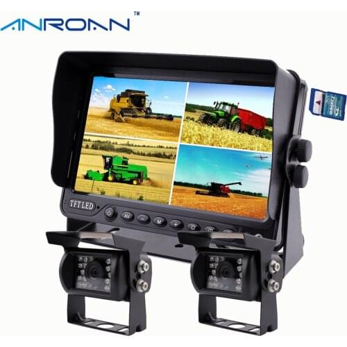 7" DVR Recorder Quad Split Monitor Car Rear View Camera System 2 x CCD Backup Camera Kit for Truck Caravan Trailers Harvester