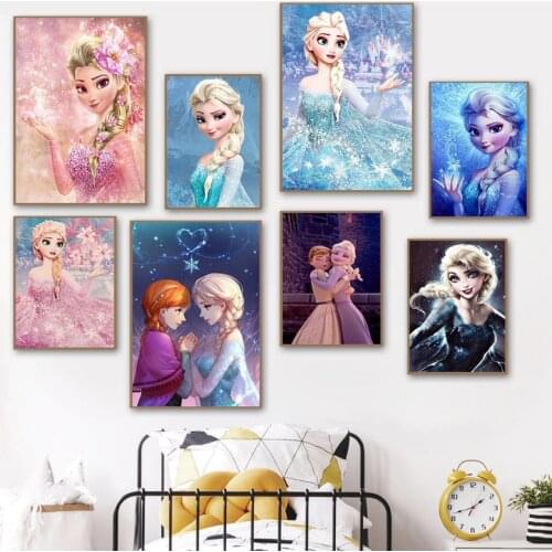 Disney Frozen Anna and Elsa Canvas Painting Wall Art Princess Posters and Prints Picture Girls Living Room Home Decoration