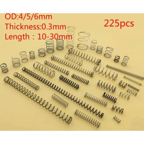 304 stainless steel compression spring Repair spring suit Return spring OD4/5/6 10-30length 225pc 0.3mm wire spring