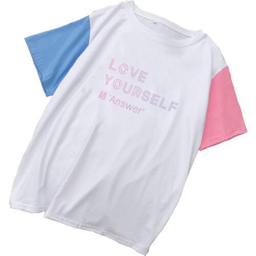Korean Kpop Casual Tops T Shirt Short Sleeve Spell Color Cotton T-shirt Women Summer Streetwear Tumblr LOVE YOURSELF Letter Tees