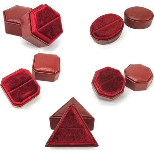 PU+Velvet Single Ring Box Triangle Wedding Ceremony Ring Box with Detachable Lid F3MF