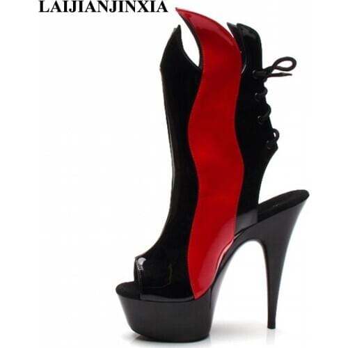 LAIJIANJINXIA New Sexy Dress Boots Women Night Club Party 15cm High Heel Platform Pole Dancing Shoes Ankle Boots Dance Shoes