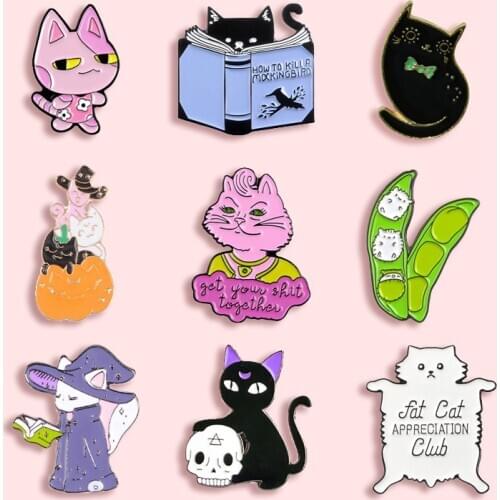 Cartoon Fat Cat Badge Cute Magic Cat Pea Pink Rabbit Metal Enamel Brooch Fashion Wild Apparel Backpack Jewelry Accessories Gift
