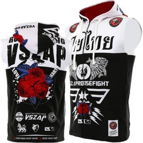 VSZAP Thai boxing MMA combat sport sleeveless combat hoodie fitness summer training jacket mens hoodie