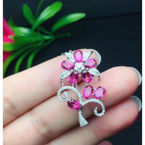 Natural topaz brooch, 925 silver, can be used as a pendant, red gems, beautiful colors