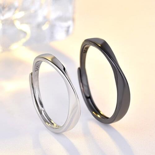 New Fashion Black White Smooth Couple Ring Open Adjustable Ring Copper Jewelry Romantic Classic Valentines Day Gift