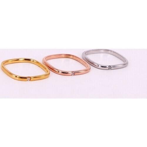 New European and American Gold Square Single Diamond Small Square Titanium Steel Gold-Plated Ring Straight Ring Female