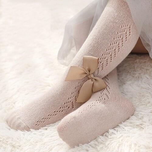 Autumn new children baby girl pantyhose hollow soft cotton casual fashion cute big bow Newborn Toddler girls princess tights