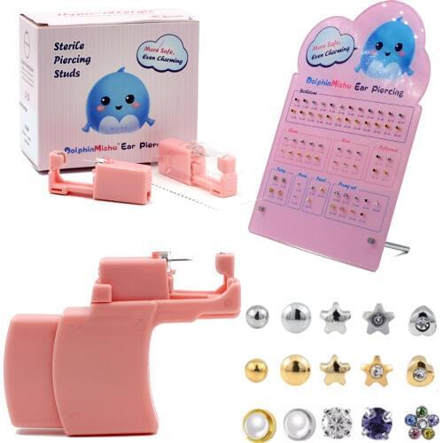 316LSurgical Steel Sterlised Disposable More Safe Even Charming No Pain Ear Piercing Gun Unit ear Stud Display piercing Tool Kit