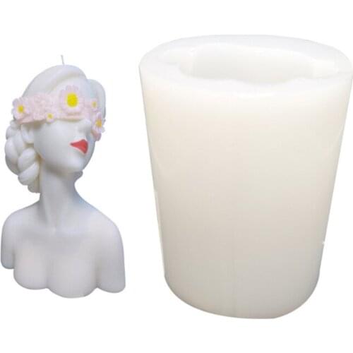 European Character Blindfolded Girl Plaster Portrait with Closed Eyes Head Sculpture Scented Candle Epoxy Silicone Mold A5KE