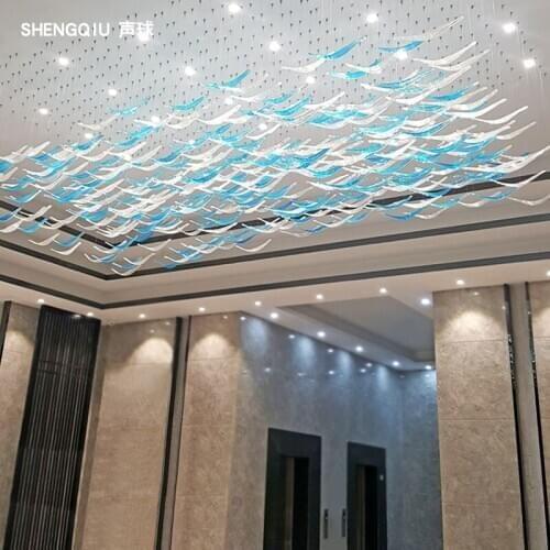 Hotel lobby sales lobby crystal lighting villa KTV lobby modern minimalist blue glass chandelier