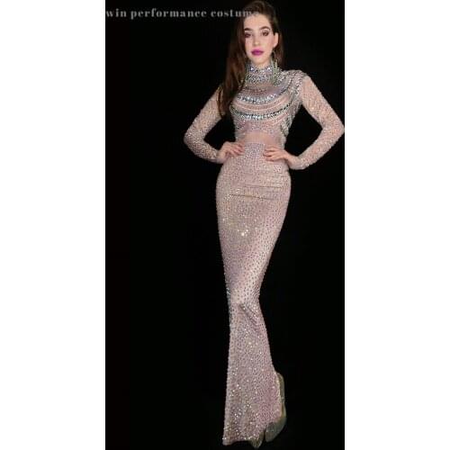 Multi-Color Silver Rhinestones See Throug AnniversaryBirthday Celebrate Prom Spandex Clothes Women Singer Outfit Bar Dance Dress