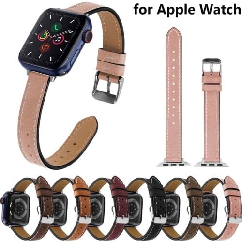 Pink Leather Bands for Apple Watch 38mm 40mm Band Women Genuine Slim Replacement Strap for iWatch Series 6 5 4 3 2 SE 42mm 44mm