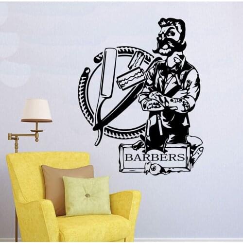 Retro Barber Shop Tattoo Hipster Window Wall Sticker Hairdress Hair Salon Barber Shop Glass Wall Decal Tattoo Barber Vinyl