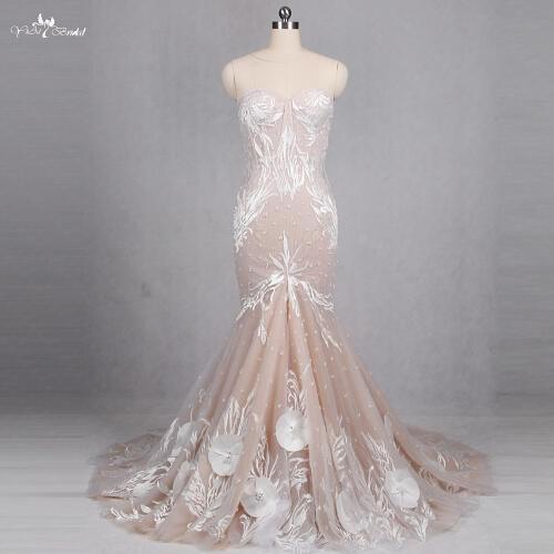 RSW1146 Sleeveless Sweetheart Neckline Lace Mermaid Ivory Blush Champagne Wedding Dress