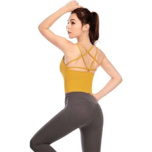 Sexy Women Cross Back Yoga Vest Padded Sport Bra Top Fitness Solid Crop Top Workout Running Wear