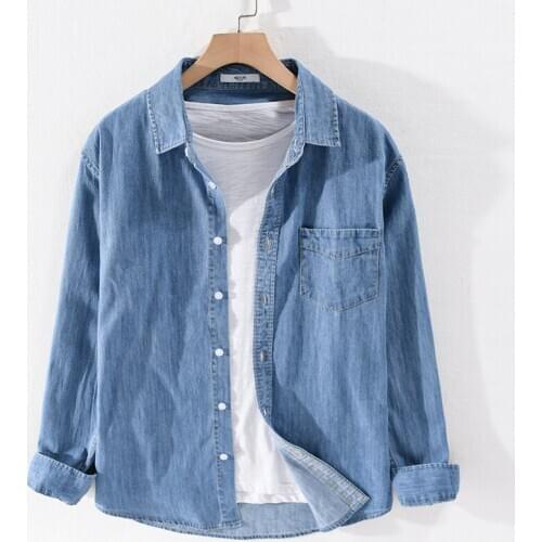 Suehaiwes brand Italy cotton denim shirt men fashion square collar blue shirts for men comfortable trendy shirt mens chemise