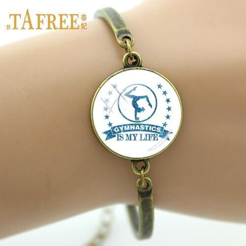 TAFREE Gymnastics Is My Life Art Picture Bracelet Vintage Antique Bronze Plated Glass Cabochon Dome For Women Gift Jewelry GY080