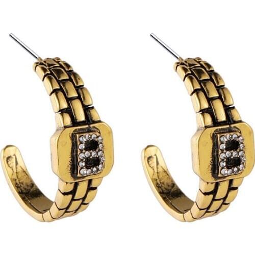 TIMEONLY Retro C Shape B Hoop Earring Shinning Earring for Women Girls Earrings Korean Fashion Party Gift Jewellery Golden Metal