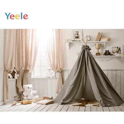 Baby Room Interior Window Curtain Tent Toy Wood Floor Room Baby Portrait Backdrop Vinyl Photography Background For Photo Studio