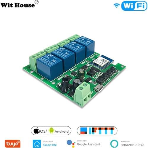 Wifi Smart Light Switch,Wifi Module,4CH DC 5/12/32V RF433 Receive 10A Relays Work with Alexa Google Assistant,Tuya Smart Life