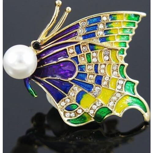 TianBo Natural Women Pearl Butterfly Brooch,Beautiful Colorful Zircon Brooch,Fashion Jewelry Gift Box,Amazing Price,Wedding