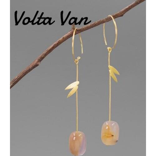 Volta Van 925 Sterling Silver Drop Earrings Vintage 2021 New Pendientes Agate Leaves Jewelry Original Design Silver Earrings