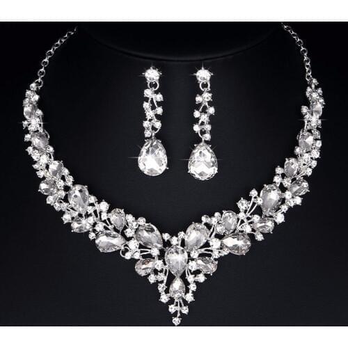 Delicate women Austrian Crystal Jewelry Sets 16 Colors For Bridal wedding Necklace and Earrings Sets women party fashion Jewelry