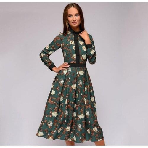2021 New Elegant Spring Women Patchwork Dress Turn Down Collar Long Sleeve Print Female Dress Button A-line Fashion Party Dres