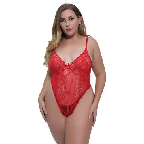 Plus Size Women Sexy Lingerie Set Hot Erotic Transparent Sexy Wear Floral Lace Underwear for Women Bodysuit Babydolls Red